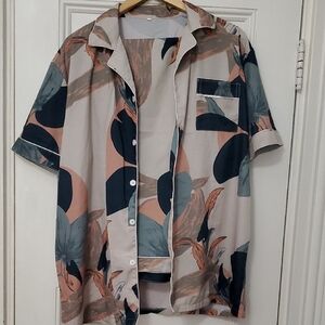 Tropical Leaf Print Men's Casual Shirt & Pant Set